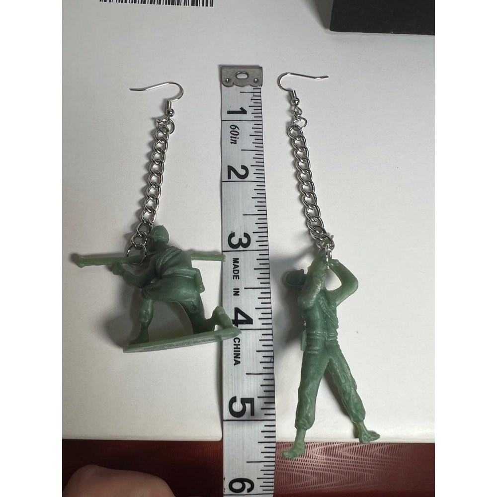 Handmade Army Men Asymmetrical Dangly Earrings - Picture 2 of 3